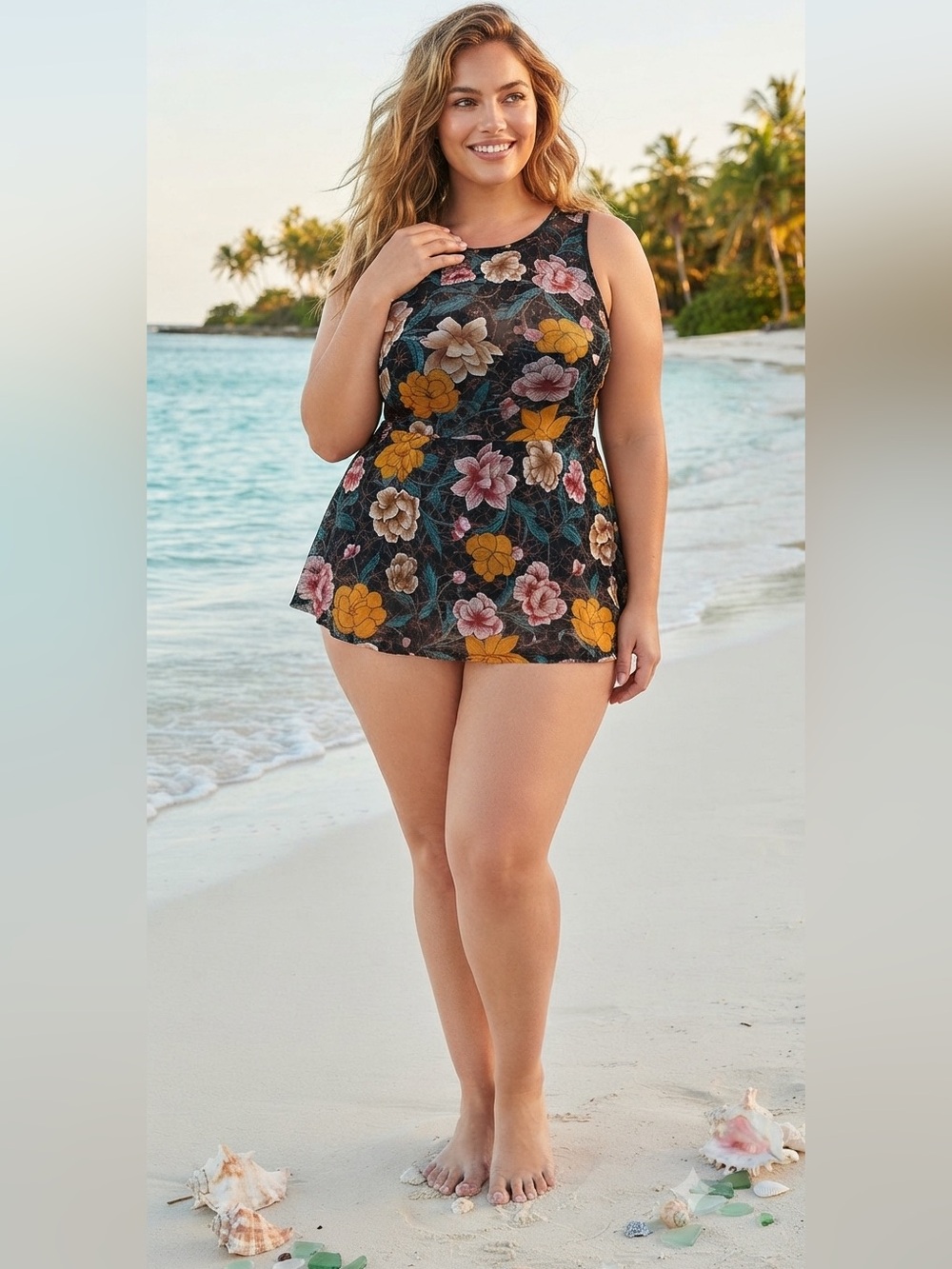 NEW TORRID SIZE 2 18/20 FLORAL MESH OVERLAY RETRO 1 PC PEPLUM SWIMSUIT SWIMDRESS
